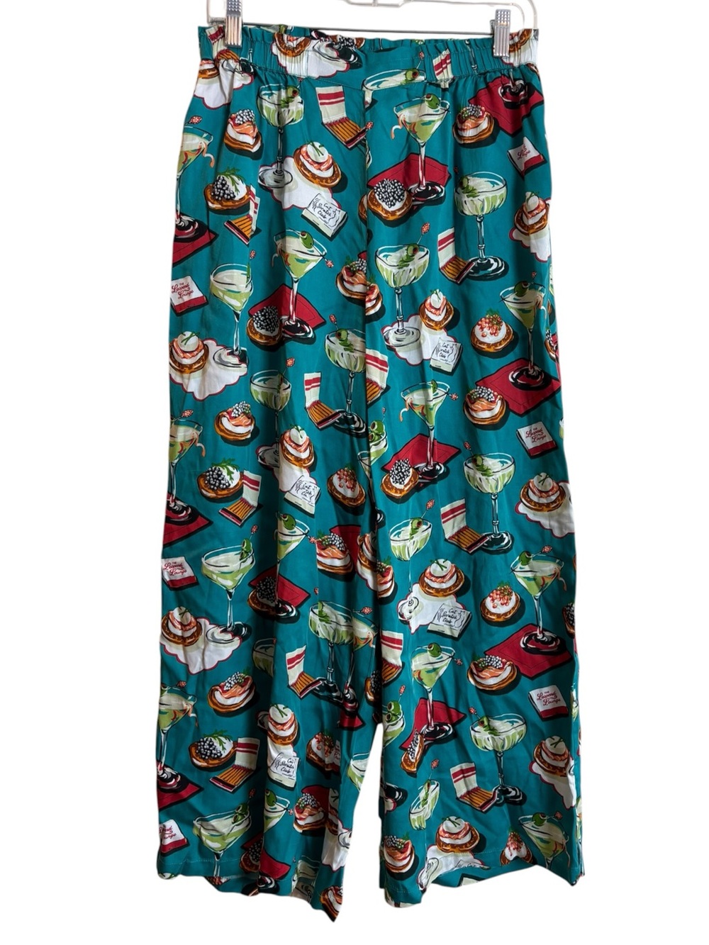 Printfresh Blinis & Martinis Pajama Pants XS Mid Century Blue Retro Cocktail